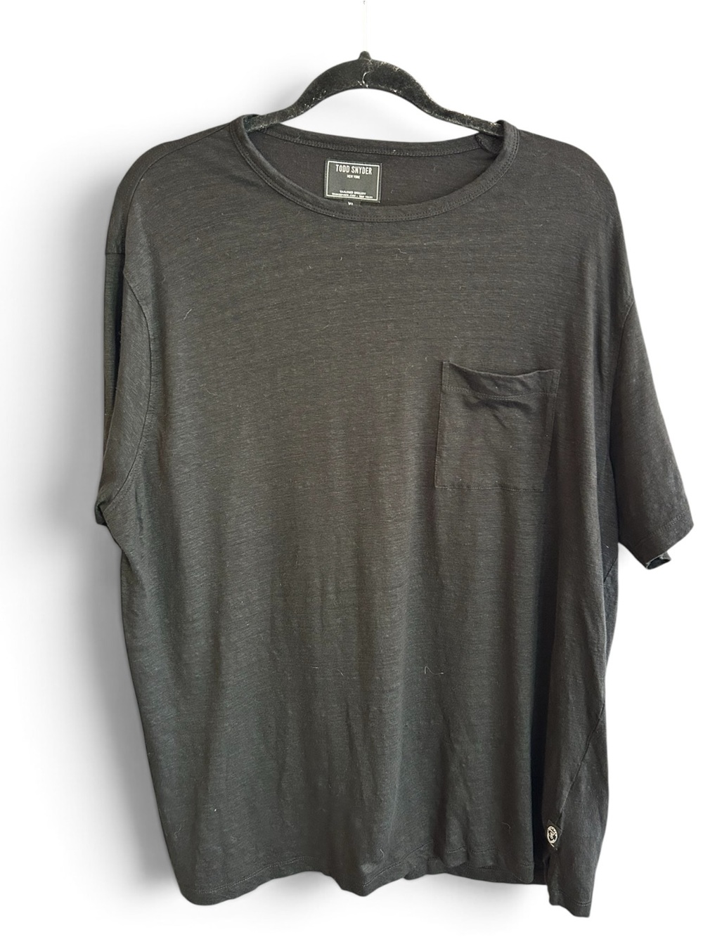 Todd Snyder Black Linen Soft Pocket Tee - Men's Casual Crewneck Shirt XL